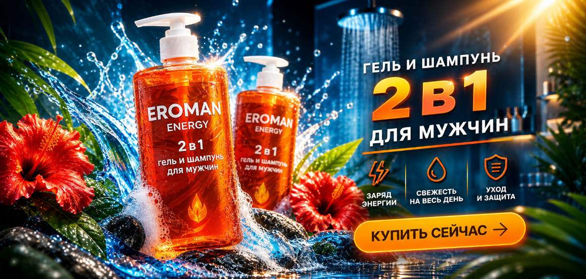 Мужской гель для душа и шампунь ENERGY с феромонами.